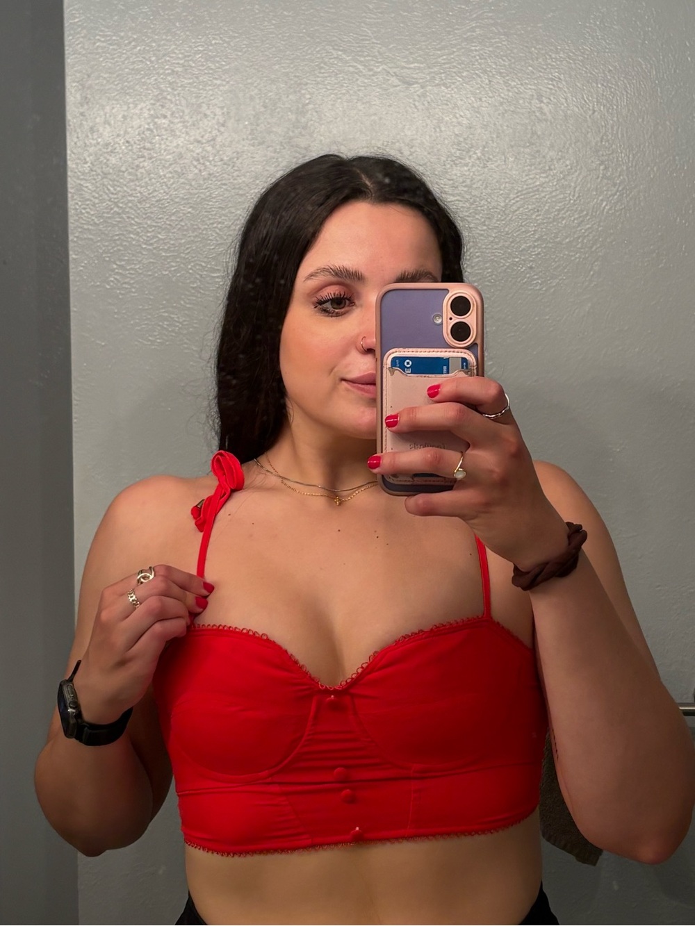 Red Corset Crop Top with Tie Straps- 6